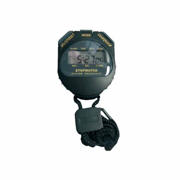 Material deportivo para colegios. Cron&oacute;metro Est&aacute;ndar. Precisi&oacute;n de 1/100 seg. Dispone de cord&oacute;n de colgado ajustable. Es resistente al agua. Dimensiones: (Altura x Anchura M&aacute;xima) (7 x 6 cm). Amplios y c&oacute;modos botones de accionamiento. N&uacute;meros grandes en pantalla de f&aacute;cil lectura. Se suministra con pilas alcalinas.