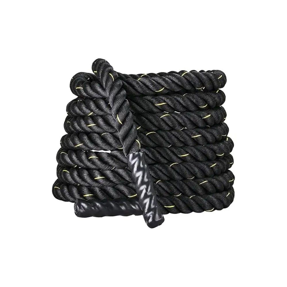 Material deportivo escolar. cuerda funcional pesada/ cuerda de batida. fabricada en resistente material sintético trenzado, resistente a la humedad y la abrasión. dispone de cinta protectora en los extremos para mejor agarre. disponible en diferentes longitudes, pesos y diámetros: longitudes: 9 / 12 / 15 mt.