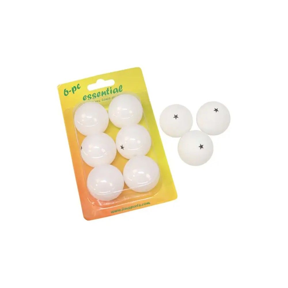 Material deportivo para colegios. Set-blister de 6 pelotas de tenis mesa de 1 estrella de pvc básicas.